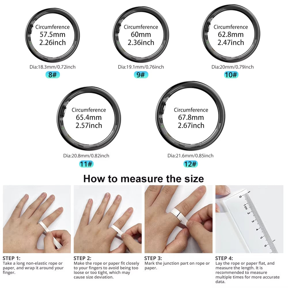 2024 R02 Smart Ring with Charging Case for Men Women, Battery Life, 39 Days, Health Monitor, 5ATM Waterproof