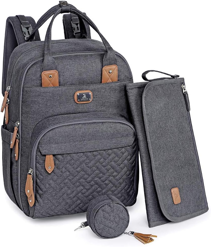 Dikaslon Large Nappy Backpack – All-in-One Baby Bag for Mum & Dad with Changing Mat, Pacifier Holder & Stroller Straps