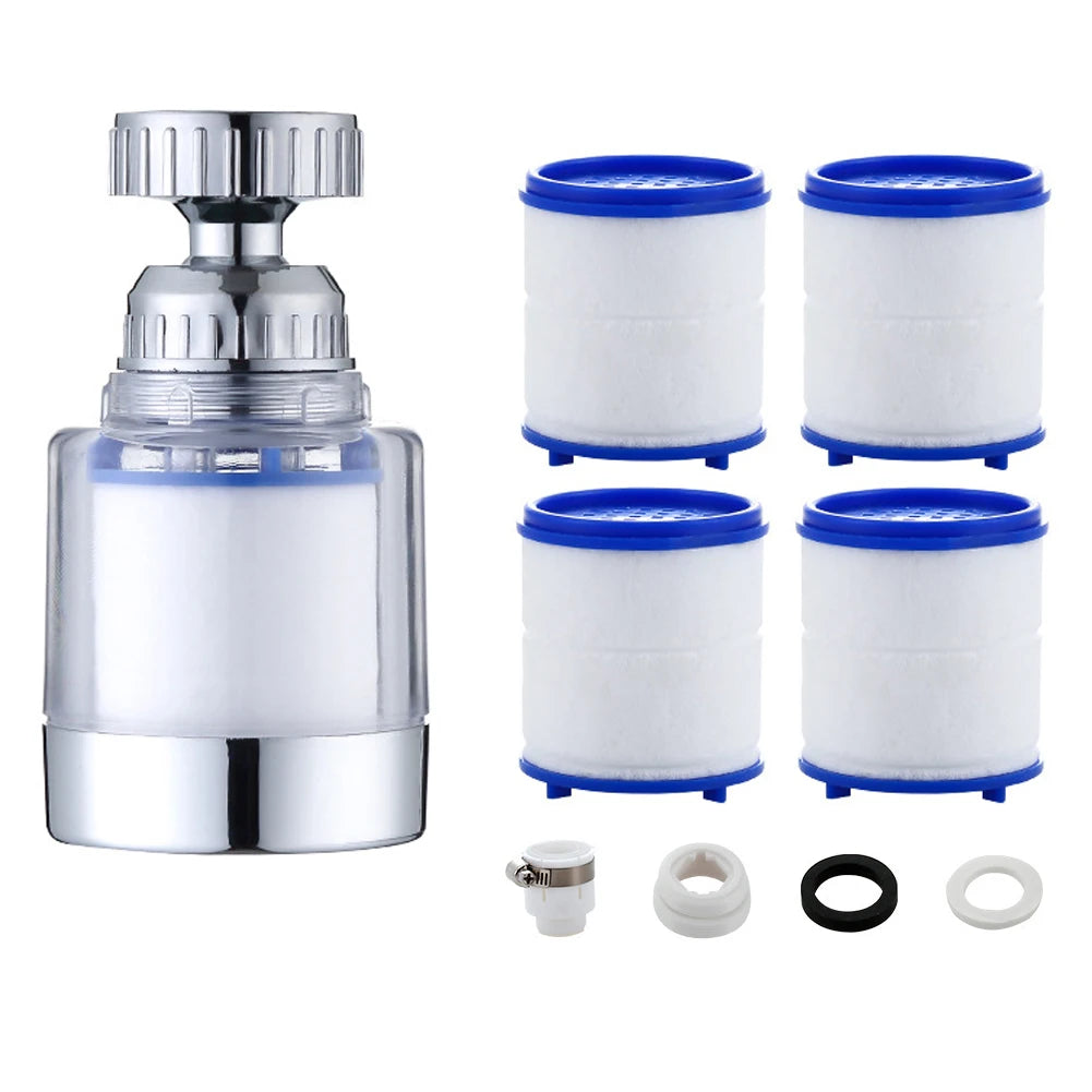 360 Degree Water Filter Tap with PP Cotton Filter Element Tap Descaler Attachment Easy to Install and Replace Suitable for Tap