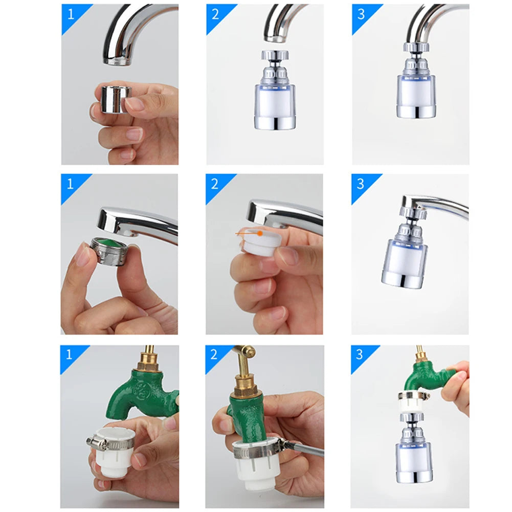 360 Degree Water Filter Tap with PP Cotton Filter Element Tap Descaler Attachment Easy to Install and Replace Suitable for Tap