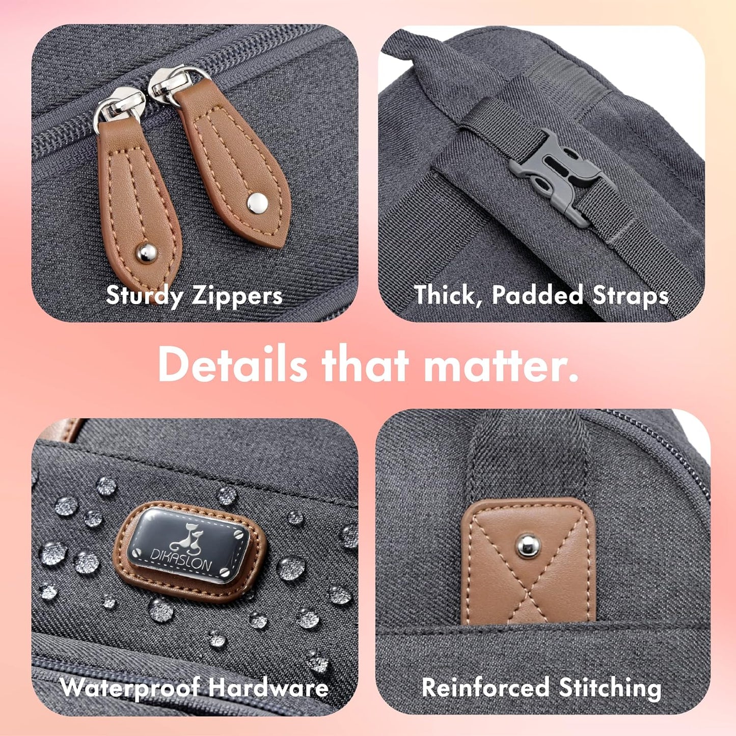 Dikaslon Large Nappy Backpack – All-in-One Baby Bag for Mum & Dad with Changing Mat, Pacifier Holder & Stroller Straps