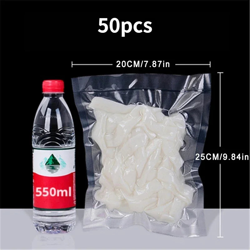 50Pcs Vacuum Sealer Bags, Disposable Airtight Compression Bag, Transparent Food Packaging Bag, for Meat,Fruit and Vegetable
