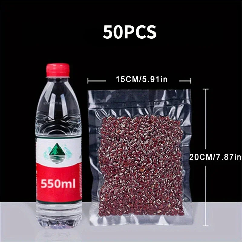 50Pcs Vacuum Sealer Bags, Disposable Airtight Compression Bag, Transparent Food Packaging Bag, for Meat,Fruit and Vegetable
