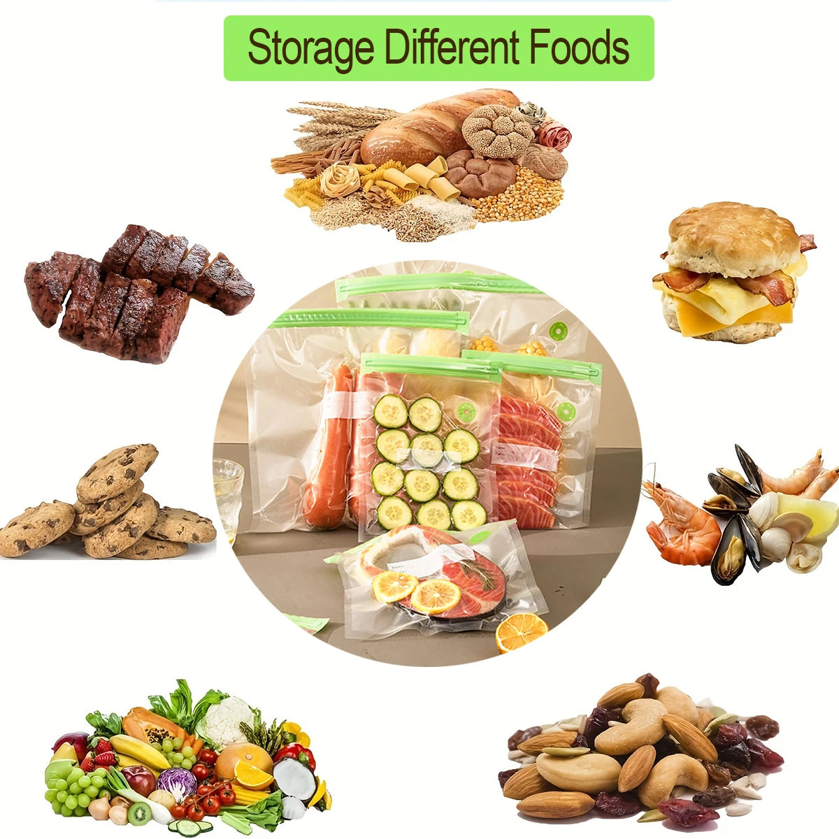 22Packs ( 20Pcs Vaccum Food Storage Bag and 2Pcs Sealing Clips) Packaging Bags, Reusable Clear Vacuum Food Storage Bag