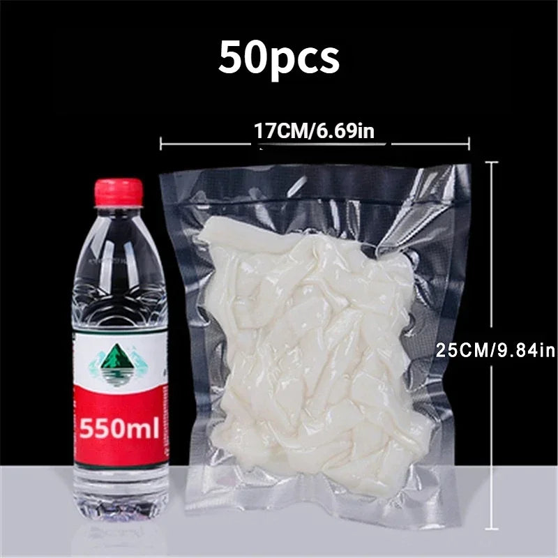 50Pcs Vacuum Sealer Bags, Disposable Airtight Compression Bag, Transparent Food Packaging Bag, for Meat,Fruit and Vegetable