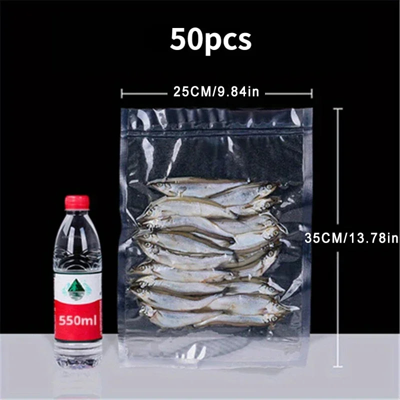 50Pcs Vacuum Sealer Bags, Disposable Airtight Compression Bag, Transparent Food Packaging Bag, for Meat,Fruit and Vegetable