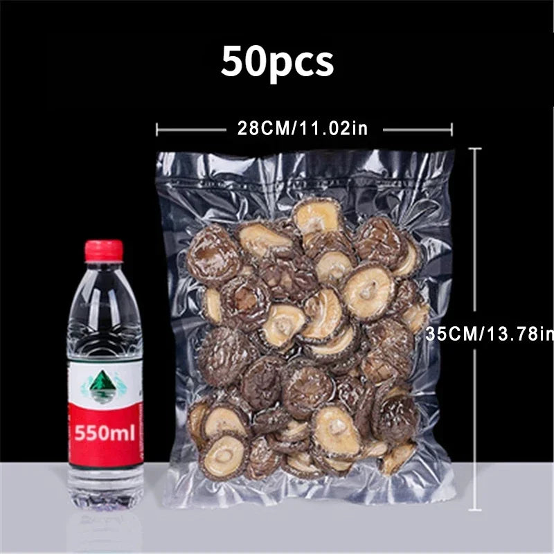 50Pcs Vacuum Sealer Bags, Disposable Airtight Compression Bag, Transparent Food Packaging Bag, for Meat,Fruit and Vegetable