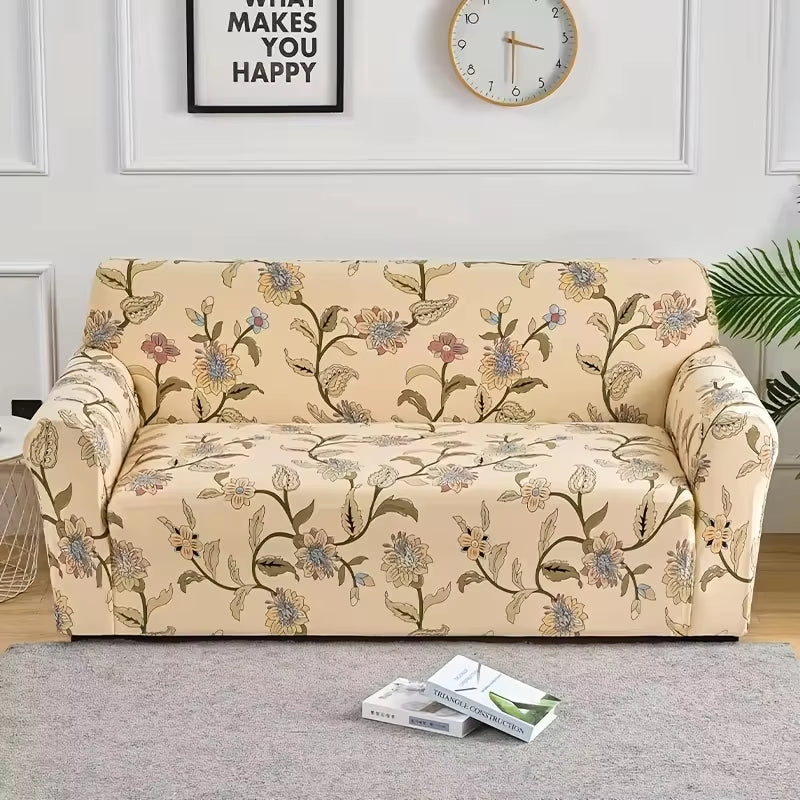 Flower Printed Elastic Sofa Cover - Antidirt Spandex Furniture Protector for Bedroom, Office, and Living Room Decor