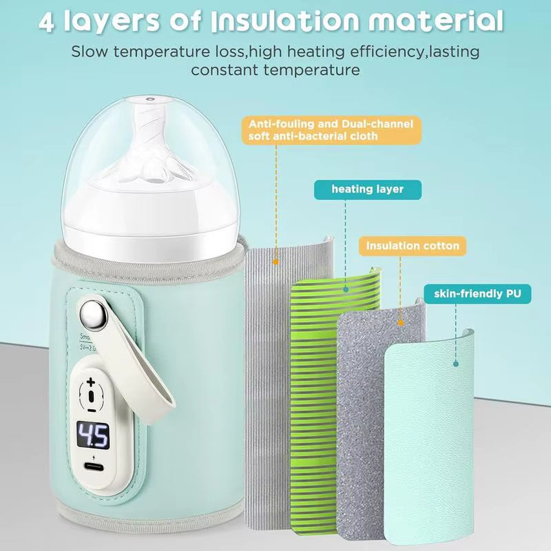 USB Rechargeable Milk Water Warmer Cover Baby Nursing Bottle Heater Safe Insulated Bag for Infant Outdoor Traveling Accessories