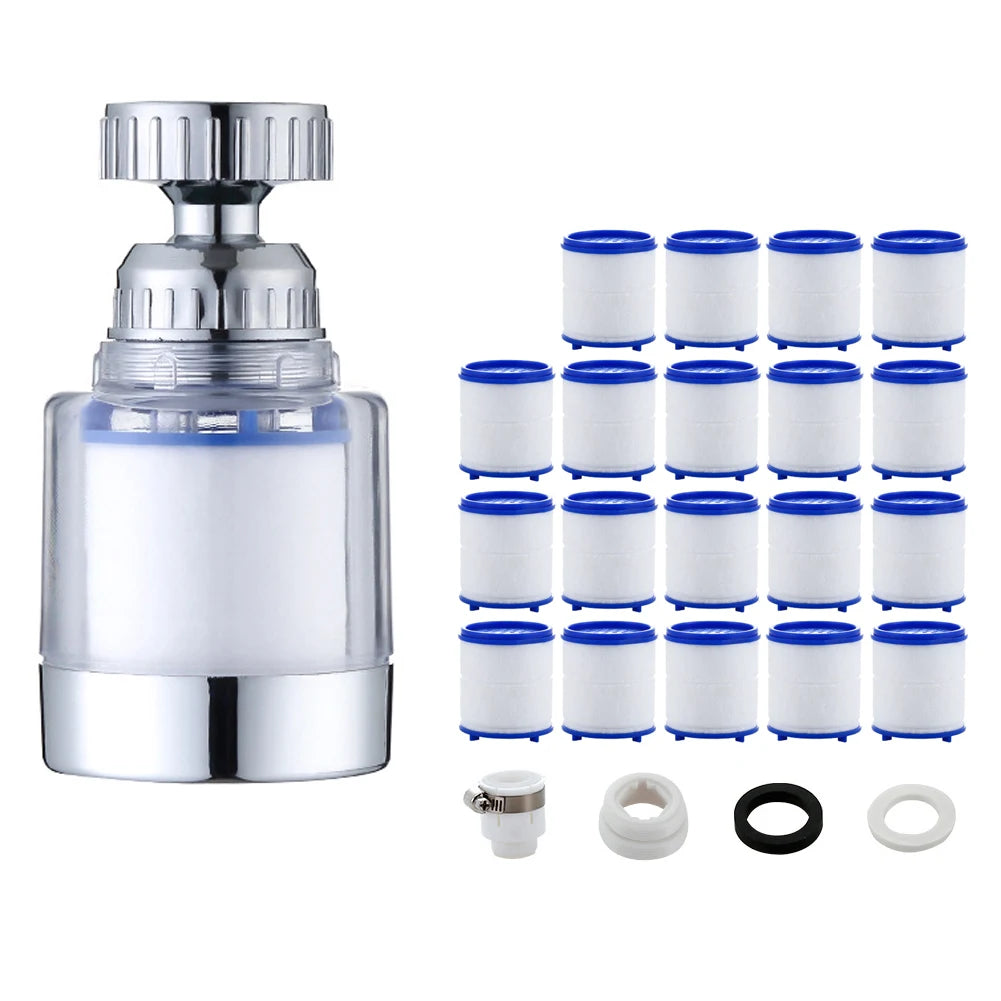 360 Degree Water Filter Tap with PP Cotton Filter Element Tap Descaler Attachment Easy to Install and Replace Suitable for Tap