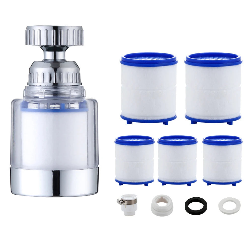 360 Degree Water Filter Tap with PP Cotton Filter Element Tap Descaler Attachment Easy to Install and Replace Suitable for Tap