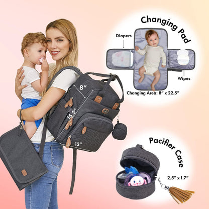 Dikaslon Large Nappy Backpack – All-in-One Baby Bag for Mum & Dad with Changing Mat, Pacifier Holder & Stroller Straps