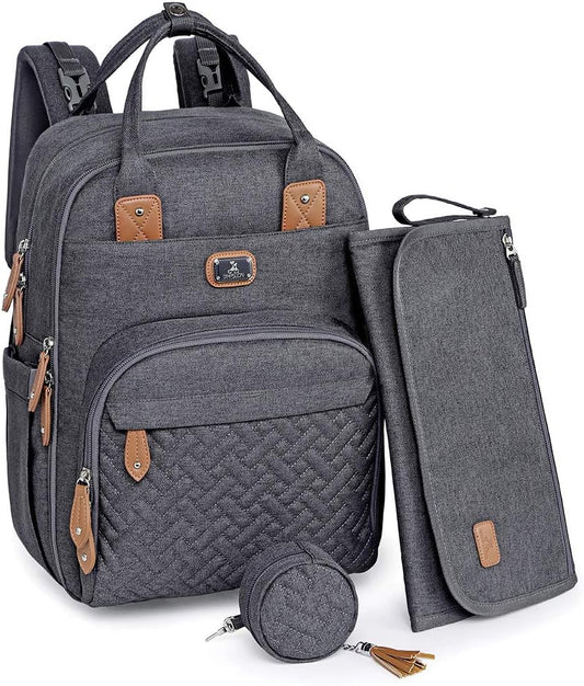 Dikaslon Large Nappy Backpack – All-in-One Baby Bag for Mum & Dad with Changing Mat, Pacifier Holder & Stroller Straps
