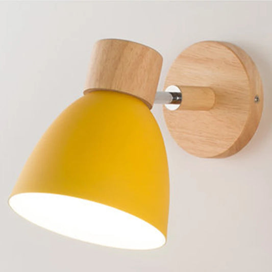 Wooden Nordic Wall Lamp with Switch Modern Wall Sconce for Bedroom Living Room Home Lighting Macaroon 6 Color Steering Head E27