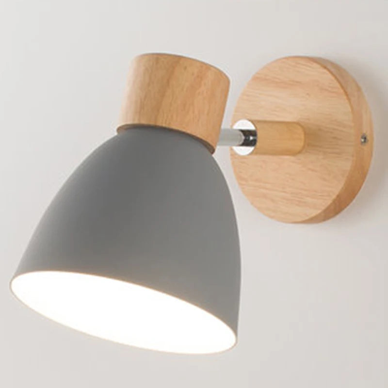 Wooden Nordic Wall Lamp with Switch Modern Wall Sconce for Bedroom Living Room Home Lighting Macaroon 6 Color Steering Head E27