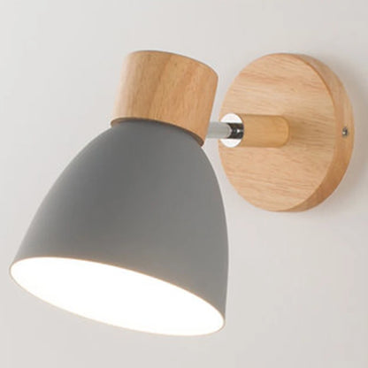 Wooden Nordic Wall Lamp with Switch Modern Wall Sconce for Bedroom Living Room Home Lighting Macaroon 6 Color Steering Head E27