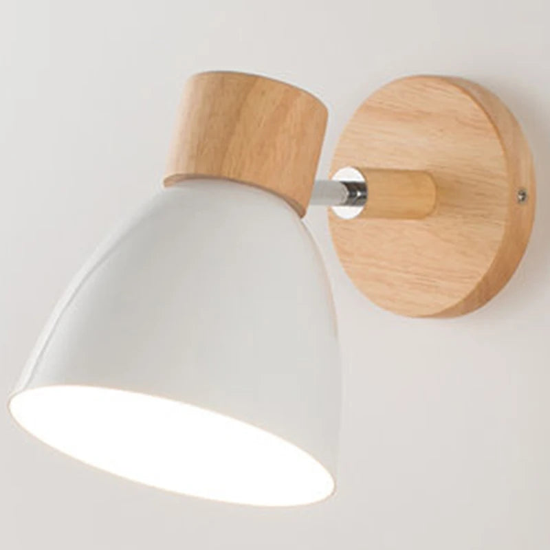 Wooden Nordic Wall Lamp with Switch Modern Wall Sconce for Bedroom Living Room Home Lighting Macaroon 6 Color Steering Head E27