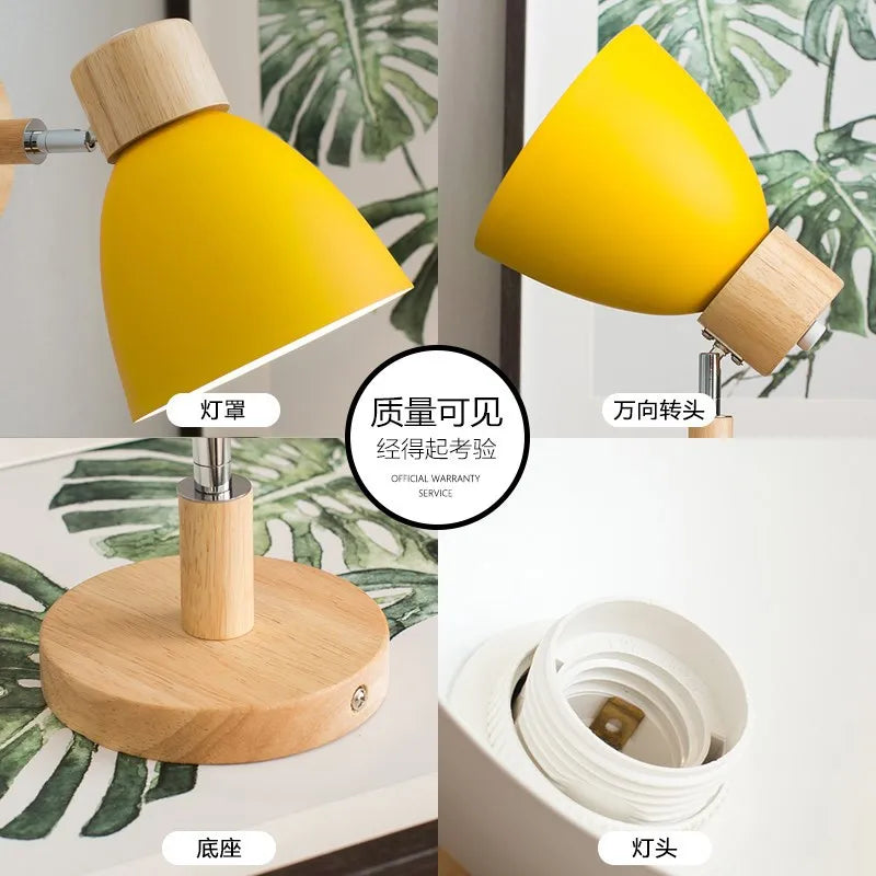 Wooden Nordic Wall Lamp with Switch Modern Wall Sconce for Bedroom Living Room Home Lighting Macaroon 6 Color Steering Head E27