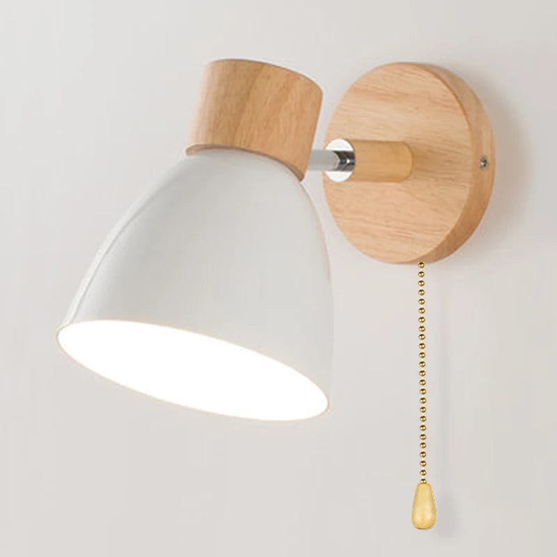 Wooden Nordic Wall Lamp with Switch Modern Wall Sconce for Bedroom Living Room Home Lighting Macaroon 6 Color Steering Head E27
