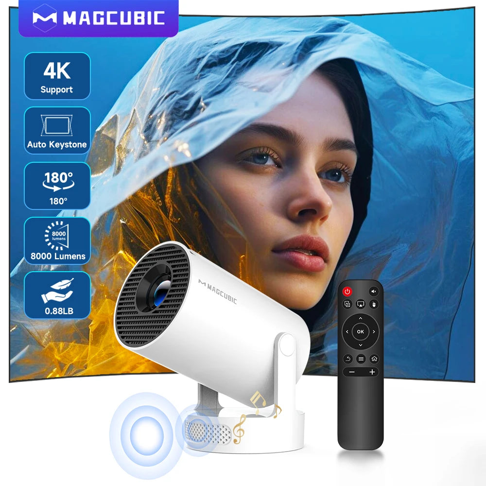 4K HY300 Pro + Projector Built in 5W Speaker 1280*720P Android 11 8000 Lumens Wifi6 BT5.4 Outdoor Portable Projector