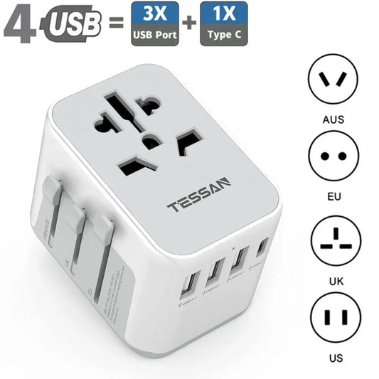 Universal Travel Adapter Worldwide with USB & Type C, International Plug All-In-One Wall Charger for US EU UK AUS Travel