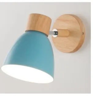 Wooden Nordic Wall Lamp with Switch Modern Wall Sconce for Bedroom Living Room Home Lighting Macaroon 6 Color Steering Head E27