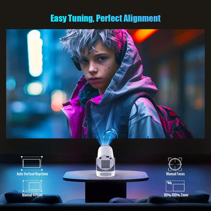 4K HY300 Pro + Projector Built in 5W Speaker 1280*720P Android 11 8000 Lumens Wifi6 BT5.4 Outdoor Portable Projector