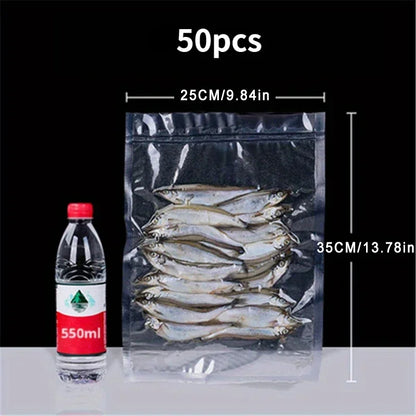50Pcs Vacuum Sealer Bags, Disposable Airtight Compression Bag, Transparent Food Packaging Bag, for Meat,Fruit and Vegetable