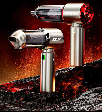 Two SZUK handheld tools on a fiery background